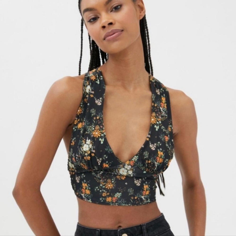 Elegant Floral Black Crop Top